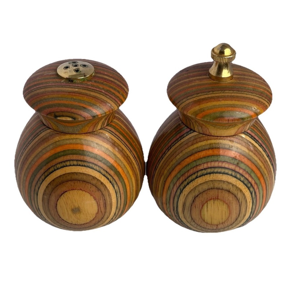 Vintage Mr. Dudley Wooden Pepper Mill & Salt Shaker Set Multi-Colored Rainbow